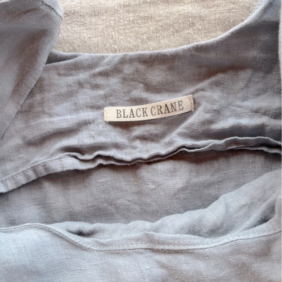 Black Crane Linen Jumpsuit/Overalls - Picture 2 of 13